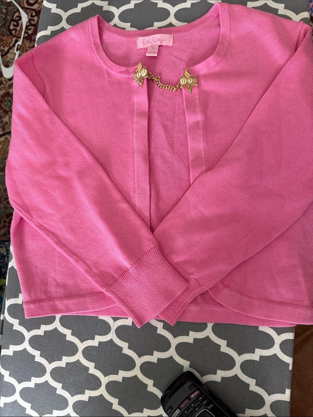 Lilly Pulitzer Hot Pink Cardigan with Bee Charm Closure